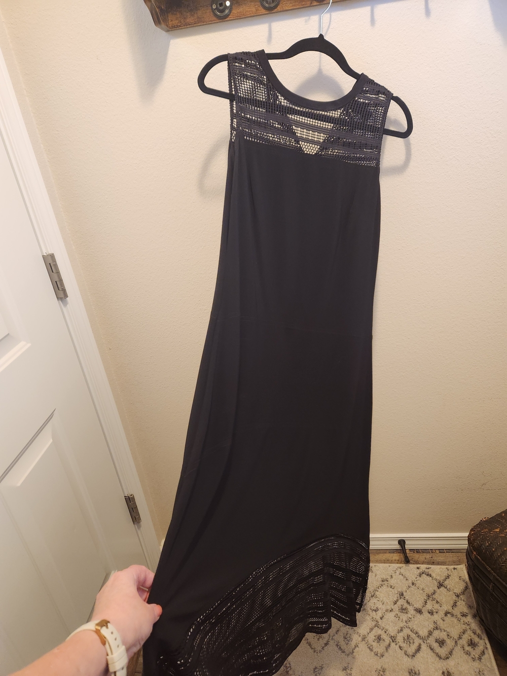 American Living Black Maxi Dress with Crochet Trim
